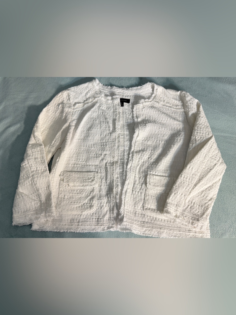 Ann Taylor White Textured Open-Front Jacket